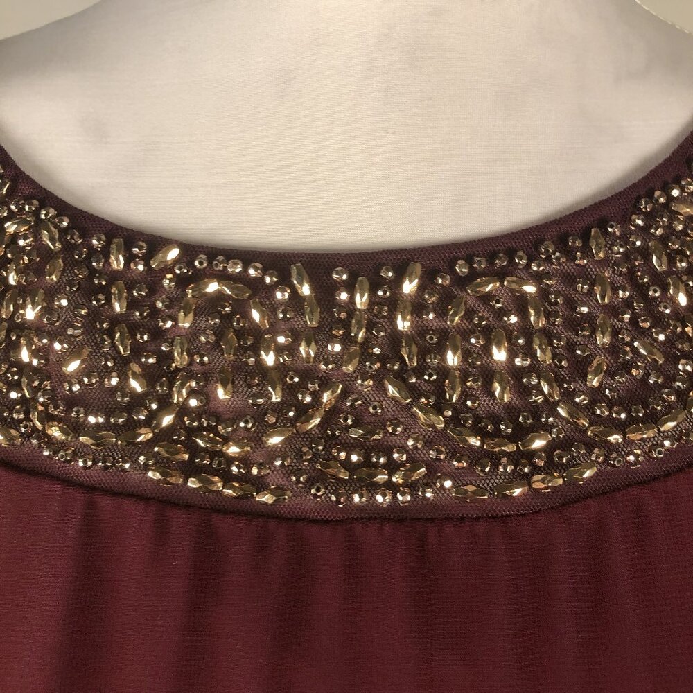 XSCAPE Burgundy Beaded Cape Dress | Elegant Evening Cocktail Dress | Size 12 - Picture 5 of 11